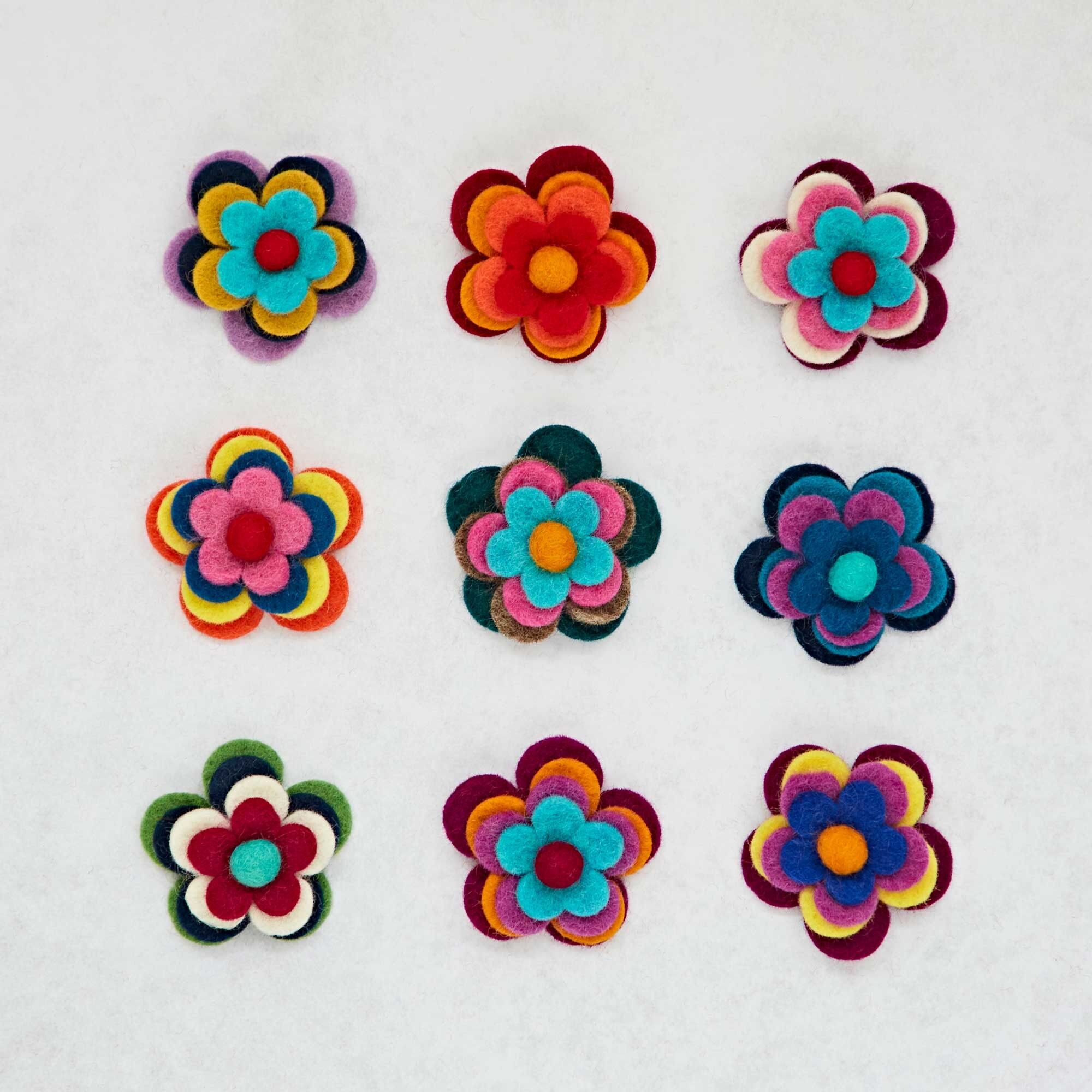 Felt Four Flower Brooch