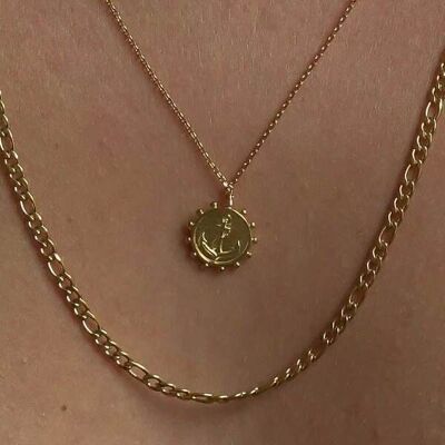 NECKLACE chiseled medal marine ink brass gilded with fine gold