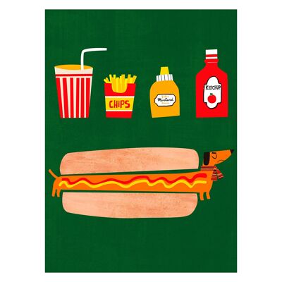 Illustration "Hot dog" par Mikel Casal. Reproduction A5 signée