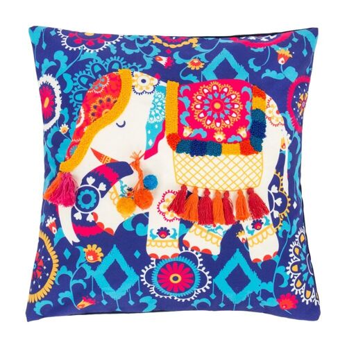 Chumbak Polyester Regal Elephant Cushion Cover (Blue, 16-inch)
