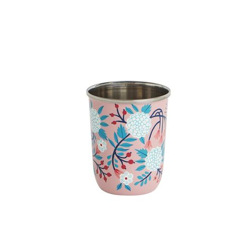 Chumbak Quiet Jungle Pink Tumbler, Steel Ware, Jugs and Pitchers, Table Ware, Handpainted Jugs, 400 ml, Printed