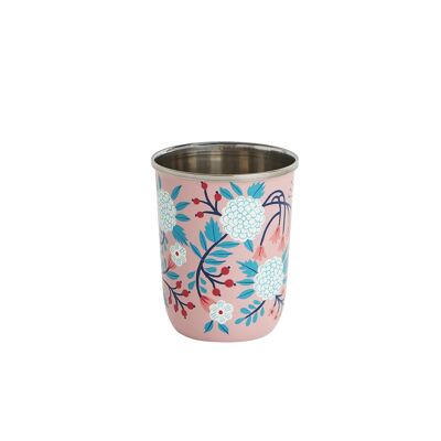 Chumbak Quiet Jungle Pink Tumbler, Steel Ware, Cruches et Pichets, Vaisselle de table, Cruches peintes à la main, 400 ml, Imprimé