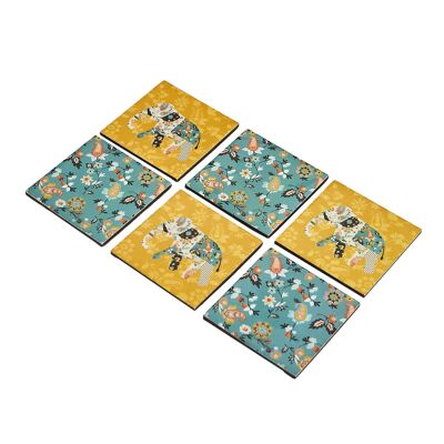 Set di sottobicchieri Pixel Paisley di Chumbak | Blu e giallo