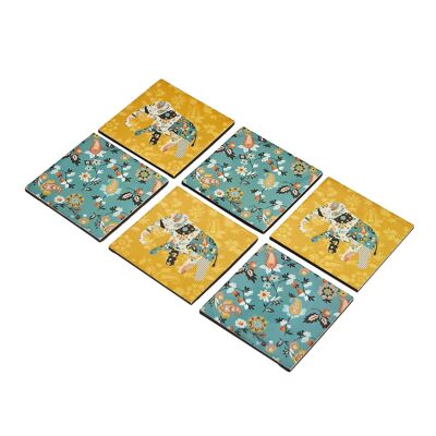 Chumbak's Pixel Paisley Untersetzer-Set | Blau & Gelb