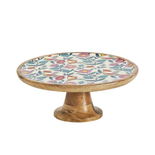 Chumbak Country Floral wooden Cake stand, 9.74" x 9.74" x 5"
