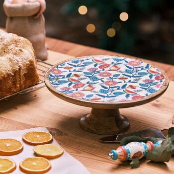 Présentoir à gâteaux en bois floral Chumbak Country, 9.74" x 9.74" x 5" 5