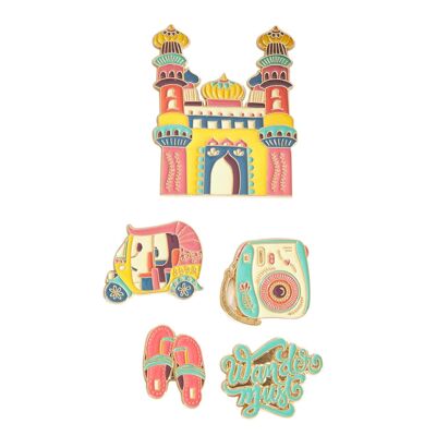 Chumbak Travel India Set Emaille-Kühlschrankmagnet