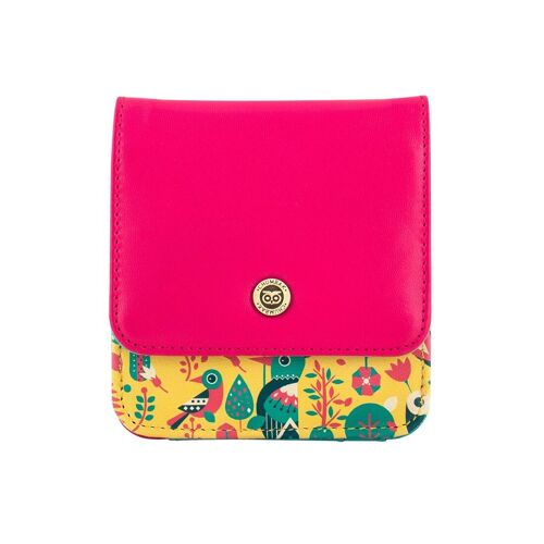 Chumbak Women's Mini Wallet |Tropical Birdie Collection | Vegan Leather Square Wallet for Women | Ladies Purse with Button Lock |Pocket Friendly with Card & Currency Slots - Pink