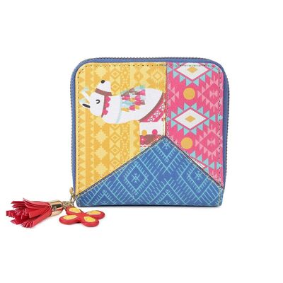 Mini portafoglio da donna Chumbak | Collezione Paisley Llama | Portafoglio quadrato da donna in pelle vegana | Portafoglio da donna con chiusura a cerniera e portamonete | Tascabile con scomparti per carte e banconote - Multicolor