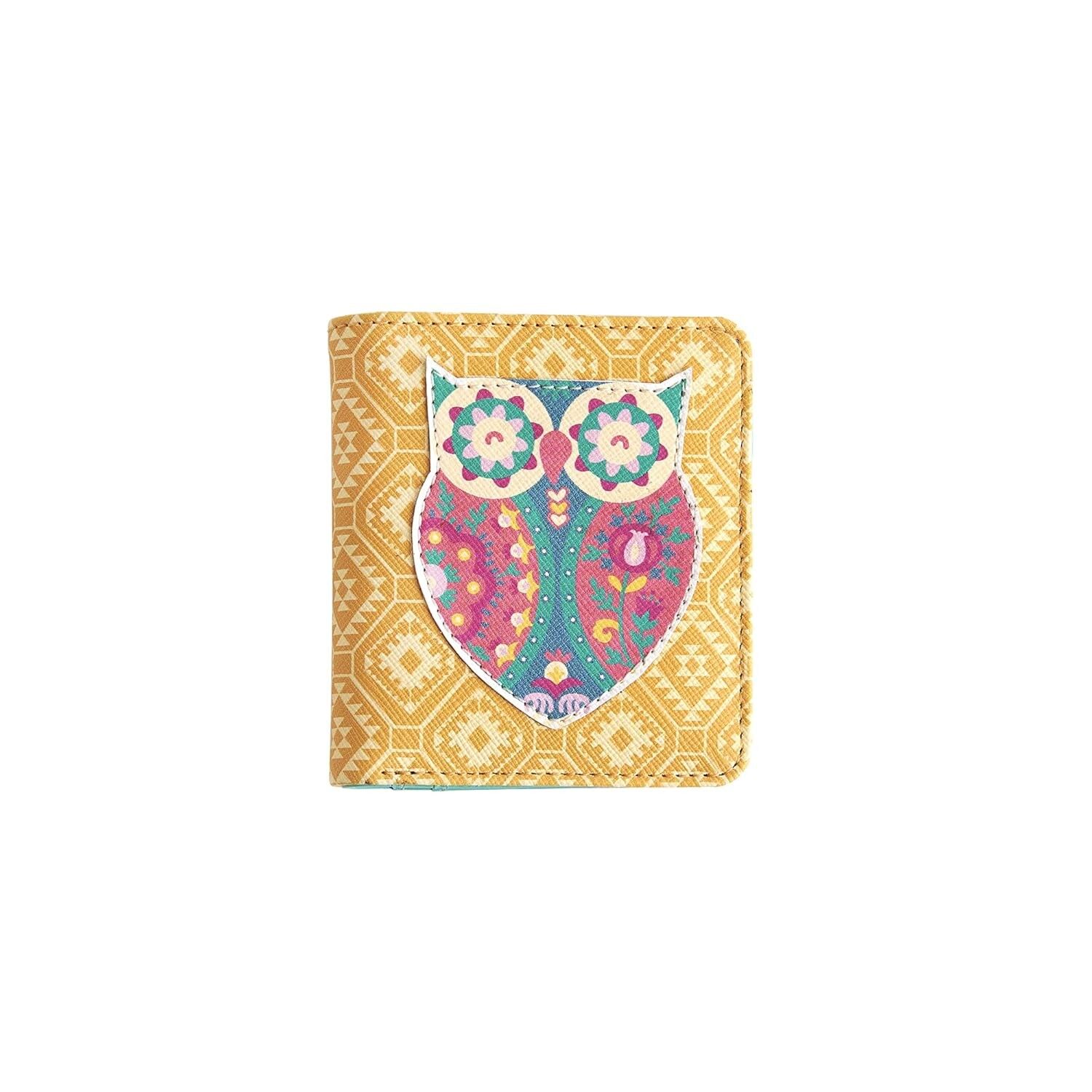 Chumbak Women's Mini Wallet| Classics Owl Collection| Vegan Leather rectangle Wallet for Women| Ladies Purse with Button lock & Zipper Closure for Coins|Card & Currency Slots with Transparent ID Window-Yellow