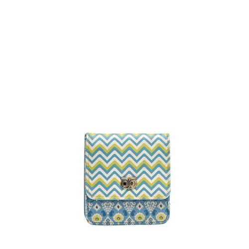 Chumbak Women's Mini Wallet |Folk Art Ikkat Collection | Vegan Leather Square Wallet for Women | Ladies Purse with Button Lock |Pocket Friendly with Card & Currency Slots - Blue