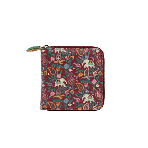 Chumbak Women's Mini Wallet |Paisley Blossoms Collection | Vegan Leather Square Wallet for Women | Ladies Purse with Zipper Closure & Coin Pouch |Pocket Friendly with Card & Currency Slots - Maroon