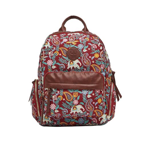 Chumbak Women's Fashion Backpack |India Boho Paisley Collection| College/Travel/Daily Use Backpack | Quirky Indian Design with Printed Canvas - Red