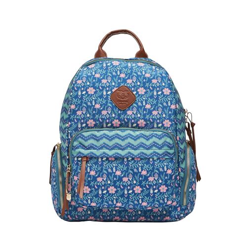 Chumbak Women's Fashion Backpack |Vacay Floral Collection| College/Travel/Daily Use Backpack | Quirky Indian Design with Printed Canvas - Blue