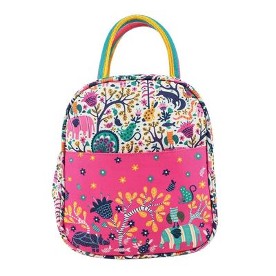 Chumbak Lunchtasche für Damen | Jungle Rumble Kollektion | Ideal für den täglichen Gebrauch – Mittagessen bei der Arbeit | Bedruckte Canvastasche mit schrulligem Indien-Design – Rosa