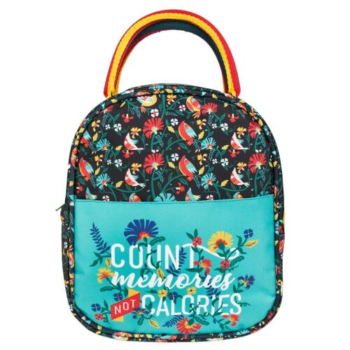Chumbak Women's Lunch Bag | Memories Over Calories Collection | Ideal for Daily Use - Work Lunch| Printed Canvas Bag with Quirky India Deisgn - Black
