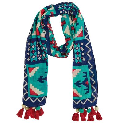 Chumbak Mercado Aztec Tassels Schal - Blau, Rechteckig