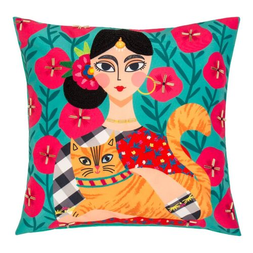 Chumbak Cat Lady 16inches Cushion Cover