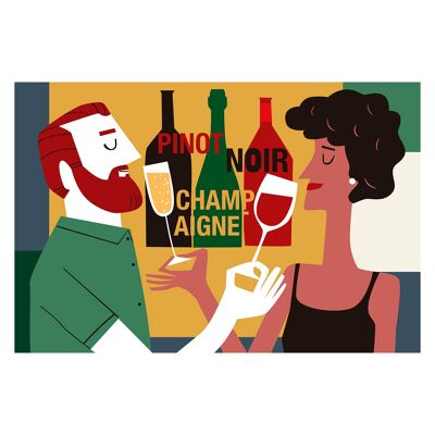 Illustration "Cheers" von Mikel Casal. A4 Reproduktion signiert