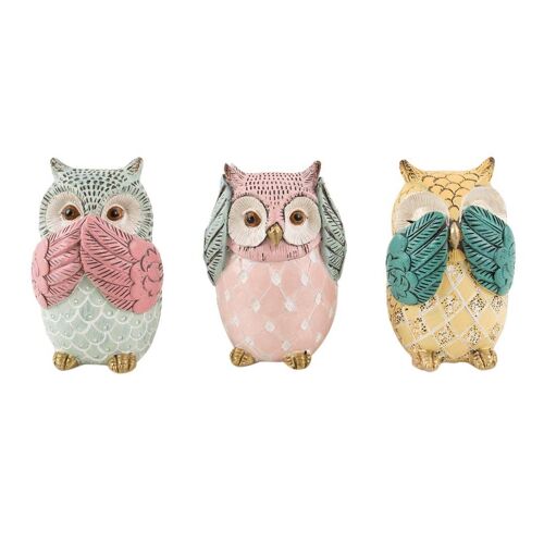 Chumbak Wise Owls Decor Set, Resin, Multicolored,Pack of 1