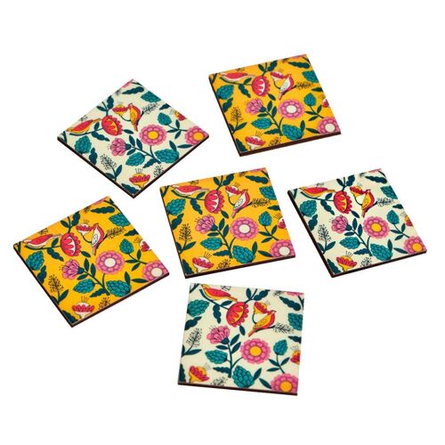 Chumbak Wooden Country Coasters - (4inches x 4inches) Set of 6