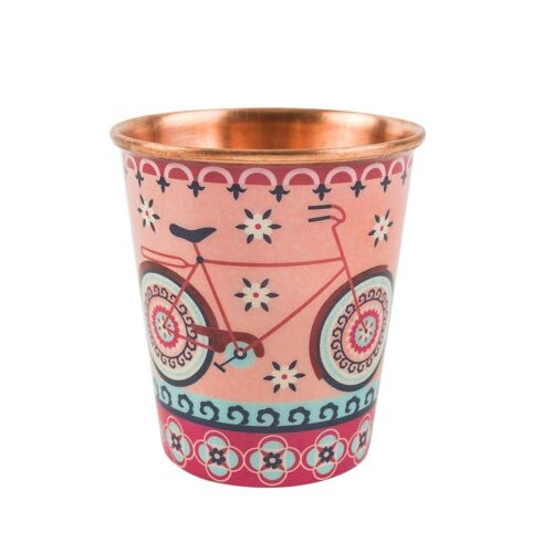 Chumbak Boho Cycle Copper Tumbler - Small, Dining Essential, Tableware, Modern and Trendy, Copper Health Benefits, Natural, Reusable and Durable, Drinking Cup, Water Tumbler, Size 3.1"x3.5"