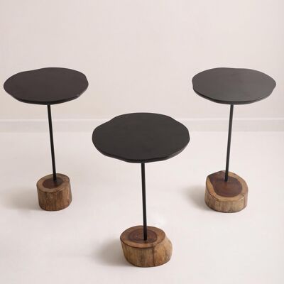 OBJECTRY Table de bout en bois inégale de style moderne, bois massif avec finition mate, idéale pour une utilisation en intérieur, dimensions : 12 pouces x 21 pouces