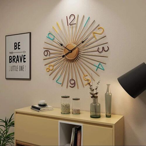 Writings on the Wall Spikes Wall Clock, Stylish and Latest, Handmade, Quartz Mechanism, Gold, 1.5 feet, Wall Mount, Round