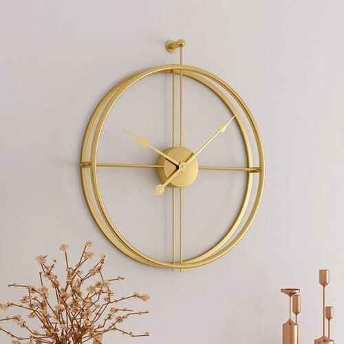 Writings on the Wall Golden Double Ring Wall Clock, Stylish and Latest, Handmade, Quartz Mechanism, Gold, 1.5 feet, Wall Mount, Round