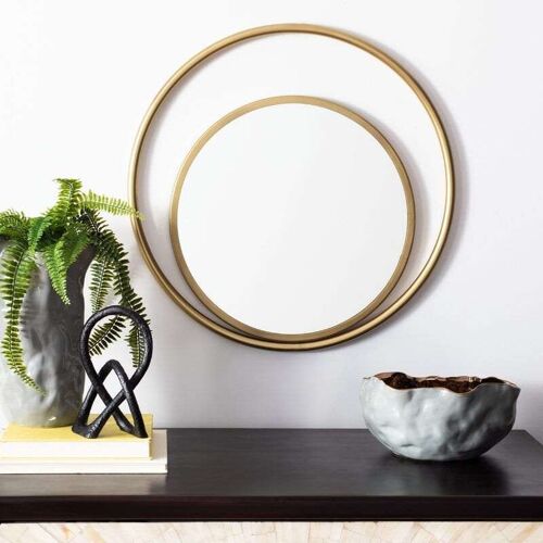 Writings on the Wall Double Ring Wall Mirror, Handmade, for Home, Kitchen, Living Room & Office, Gold, 2 feet, Wall Mount, Round