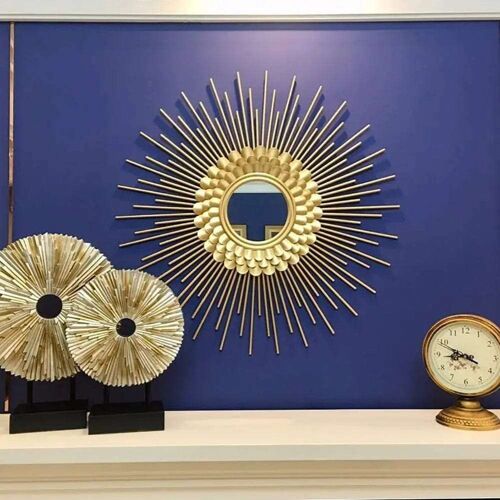 Writings on the Wall Sunburst Mirror, Handmade, for Home, Kitchen, Living Room & Office, Gold, 2 feet, Wall Mount, Round