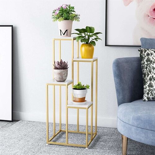 Writings on the Wall 4-tier Pot Planter Stand for Living Room, Bedroom, Office, Metal and Stone, Round