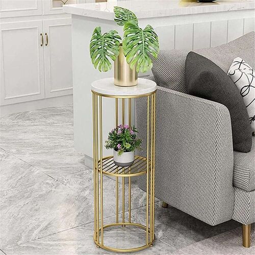 Writings on the Wall 2-Tier Long Pot Planter Stand - Style 1 for Living Room, Bedroom, Office, Metal and Stone, Round