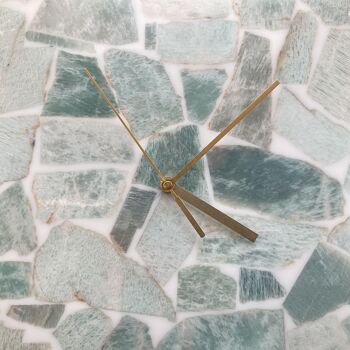 Écrits sur le mur Horloge carrée en pierre précieuse d'amazonite, élégante et la plus récente, faite à la main, mécanisme à quartz, or, 12 pouces, support mural, carré 3