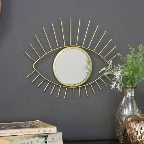 Writings on the Wall The Evil Eye Mirror, Handmade, for Home, Kitchen, Living Room & Office, Gold, 2 feet, Wall Mount, Round