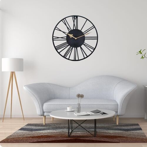 Writings on the Wall Black Roman Designer Wall Clock , Stylish and Latest, Handmade, Quartz Mechanism, Black, 2 feet, Wall Mount, Round