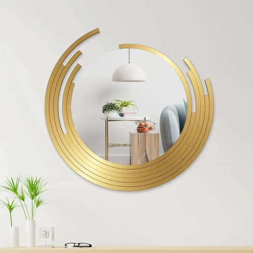 Writings on the Wall Designer Moon Wall Mirror, Handmade, for Home, Kitchen, Living Room & Office, Gold, 2 feet, Wall Mount, Round