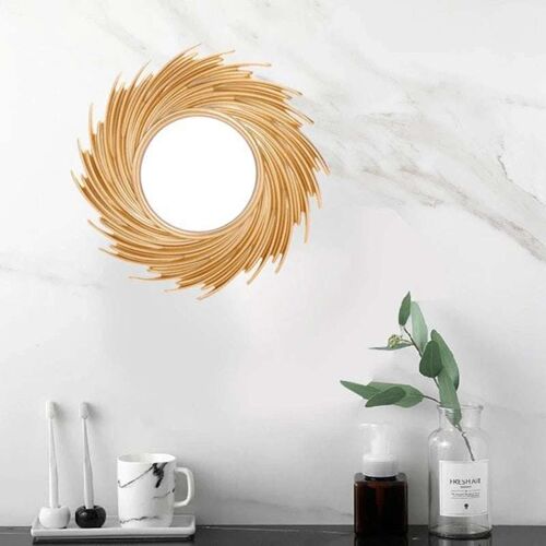 Writings on the Wall Designer Sun Wall Mirror, Handmade, for Home, Kitchen, Living Room & Office, Gold, 2 feet, Wall Mount, Round