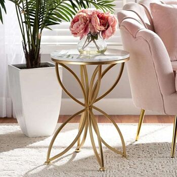 Table d'appoint à fleurs dorées avec plateau en marbre, métal et pierre, pour salon, chambre à coucher, bureau, ronde 1