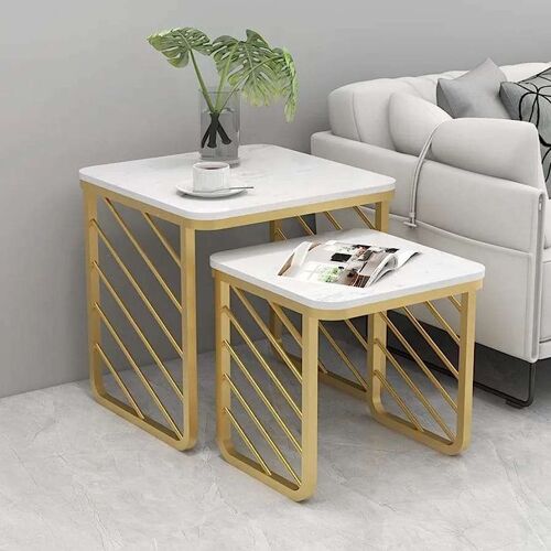 Writings on the Wall Nesting Side Table Set - Style 2, for Living Room, Bedroom, Office, Metal and Stone, Round, Set of 2