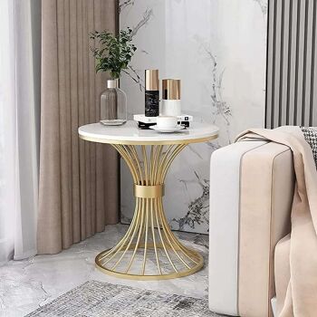 Table d'appoint design passepoilée avec dessus en marbre, métal et pierre, pour salon, chambre à coucher, bureau, ronde 2