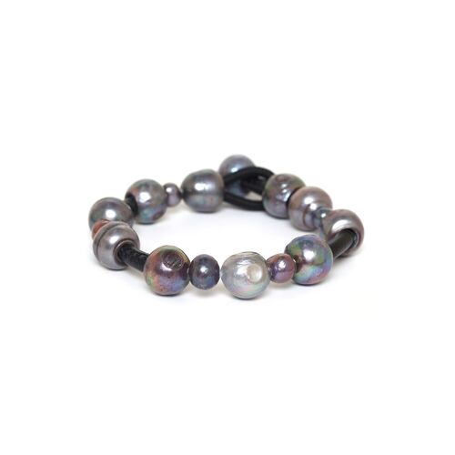 BLUE PEARL  bracelet cuir et perles