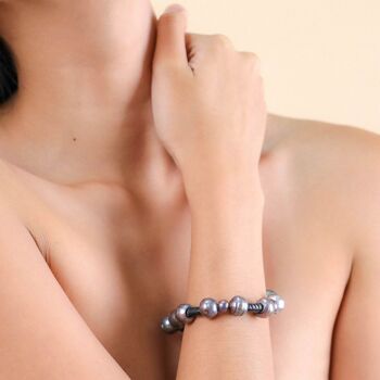 BLUE PEARL  bracelet cuir et perles 2