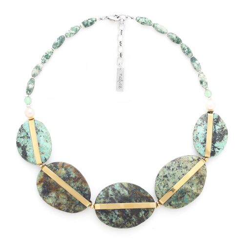 MARA  collier plastron 5 perles turquoise africaine