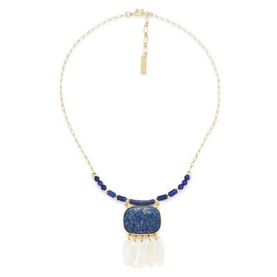 Collana con pendente in lapis COBALTO e madreperla bianca