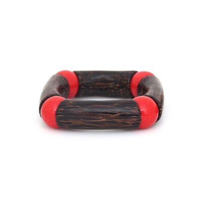 SOROBAN  bracelet bois de palmier et perles rouges