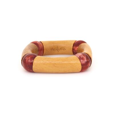SOROBAN Stretch-Armband aus Jackfruchtholz und orangefarbenen Perlen