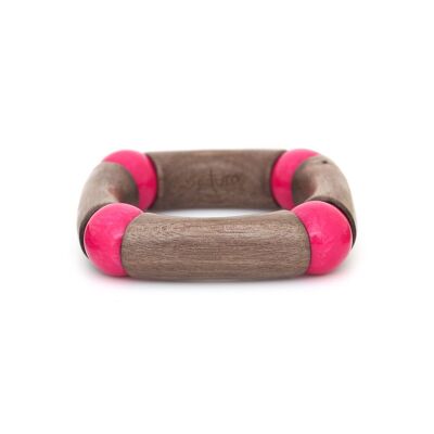 SOROBAN Stretch-Armband aus grauem Ebenholz und rosa Perlen