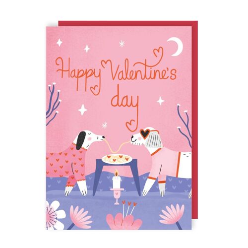 Dogs Sharing Spaghetti Valentine's Card Pack of 6