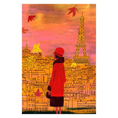 Illustration "Paris en automne" par Mikel Casal. Reproduction A4 signée